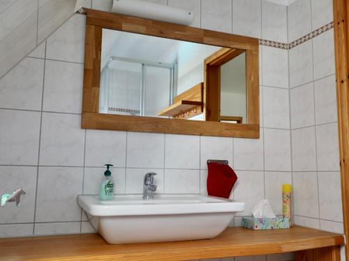 a bathroom with a sink and a mirror at Apartment Rügen by Interhome in Dargun