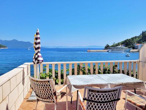 a table and chairs on a balcony with the water at Apartment Jelka-3 by Interhome in Trstenik
