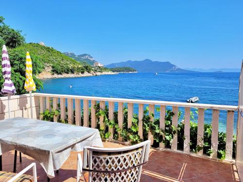 a balcony with a table and chairs and the ocean at Apartment Jelka-3 by Interhome in Trstenik