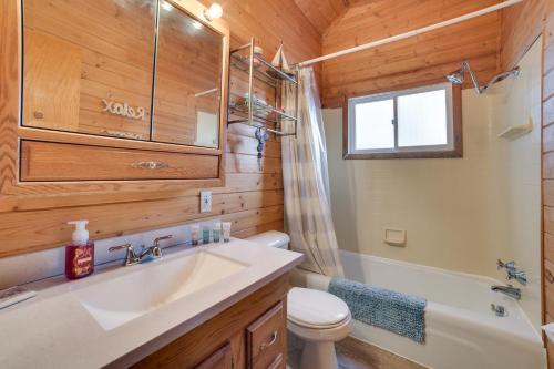 a bathroom with a sink and a toilet and a tub at Otsego Lake Getaway with Community Boat Ramp! in Gaylord