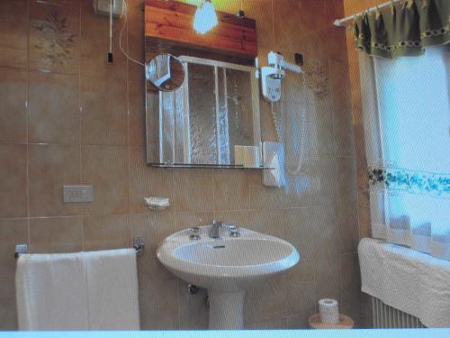 a bathroom with a sink and a mirror at Garni Meublè La Baita in Val di Zoldo