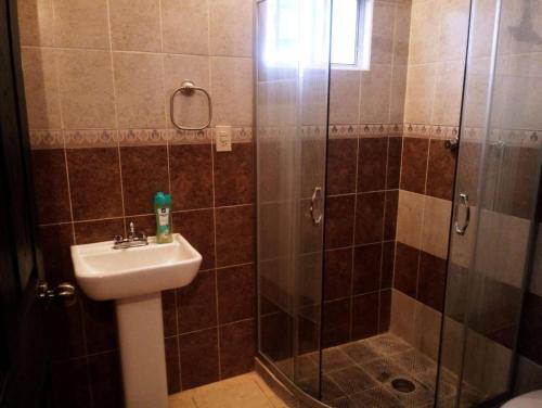 a bathroom with a shower and a sink at Apartamento Centricovive El Pulsar De La Ciudad in Toluca