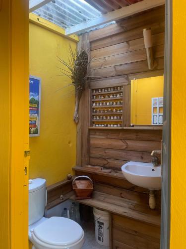 a bathroom with a toilet and a sink at LES HAMACS AUX SAINTES BIS in Terre-de-Haut