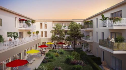an artist rendering of an apartment building with a courtyard at DOMITYS REGALECIA in Uzès