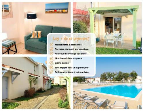 un collage de photos avec une maison et une piscine dans l'établissement 