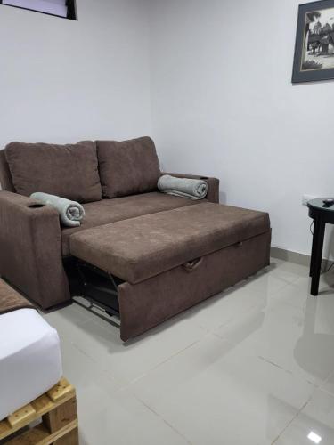 a brown couch sitting in a living room at EcoStudio in San José