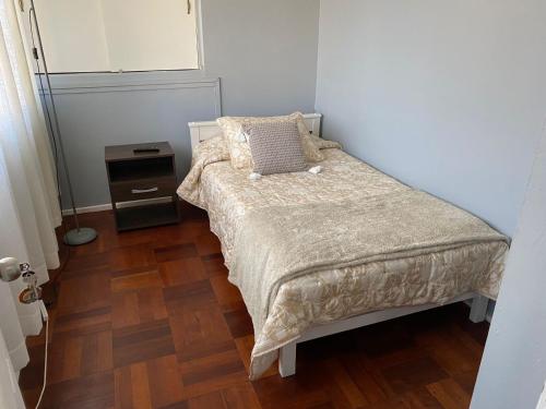 ビジャ・アレマーナにあるCentral y Tranquilo alojamientoの小さなベッドルーム(ベッド1台、ナイトスタンド付)