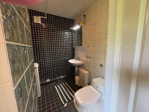 a small bathroom with a toilet and a sink at Holiday home SURAHAMMAR in Surahammar