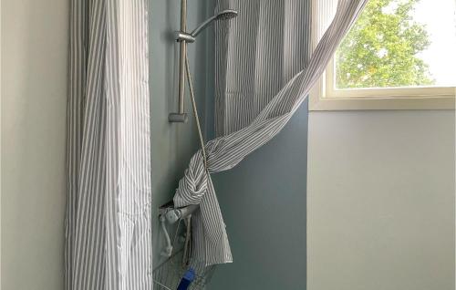 a shower curtain hanging in a room with a window at Stunning Home In Tors With Wi-fi in Vilsten