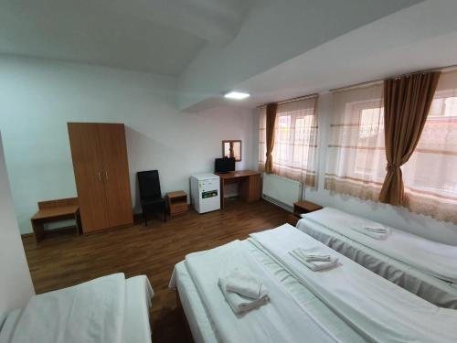 um quarto de hospital com duas camas e uma televisão em Vila Prahova Busteni em Buşteni