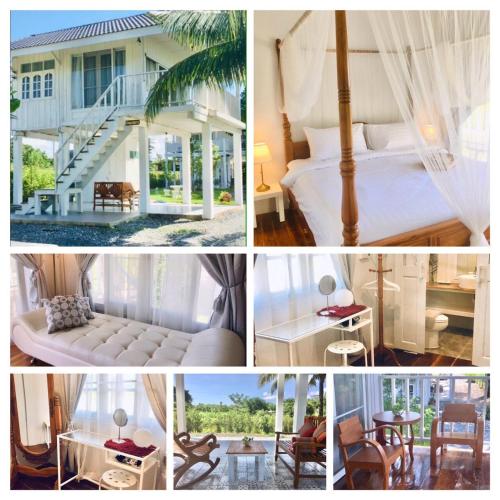 a collage of pictures of a hotel room at Huen Chaivaree in Nan