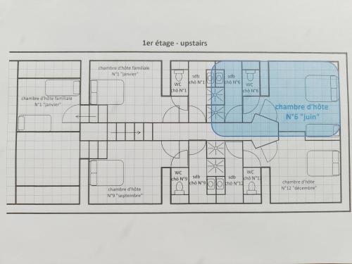 a drawing of a floor plan of a building at Chambres d'hôtes Les Arondelles in Virey-le-Grand