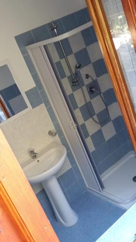 a bathroom with a shower and a toilet and a sink at B&B Rena Majore con piscina privata! in Rena Majore