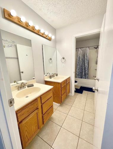 y baño con lavabo y espejo. en Serene 2-bedroom rental unit w/ Free Parking, en Nashville