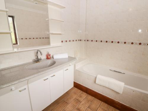 a bathroom with a sink and a bath tub at Fountain Folly in Saint Dogmaels