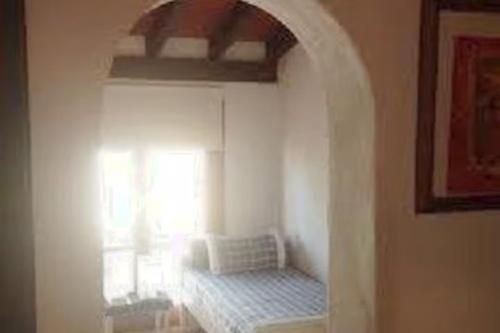 Ce lit se trouve dans un dortoir doté d'une fenêtre. dans l'établissement Rialza, à Petra