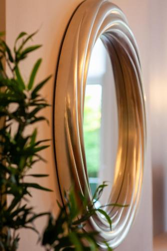 a mirror on a wall next to a plant at Primrose Hill Apartments in London