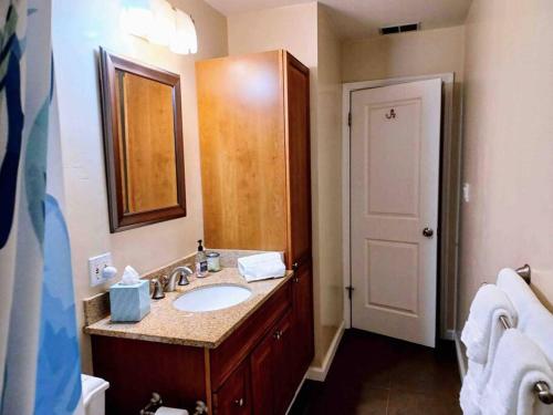 W łazience znajduje się umywalka i lustro. w obiekcie Relax! 1K & 2Q House, 2 Car Garage, Central, Lg Yd w mieście San Jose