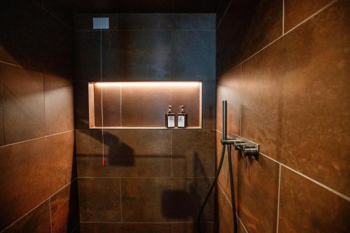 リヴィーニョにあるWind Villa Genf with Spaのバスルーム(シャワー、ボトル2本付)