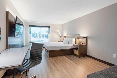 a hotel room with a bed and a desk at Wingate by Wyndham Macon in Macon