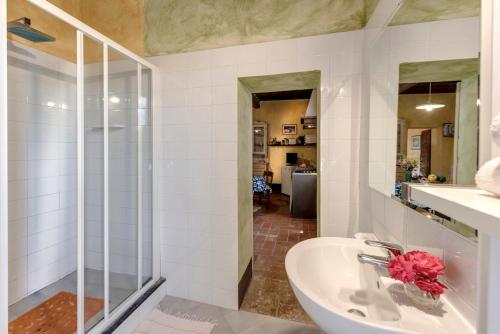 ムルロにあるOne bedroom house with shared pool furnished terrace and wifi at Murloのバスルーム(ガラス張りのシャワー、シンク付)