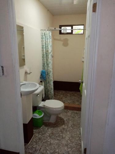 a bathroom with a toilet and a sink at La Casita in Dos Brazos