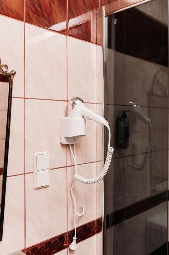 a shower with a blow dryer on a wall at Malibu in Brzeźnica