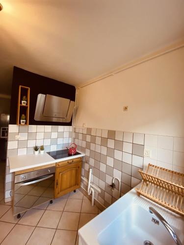 bagno con lavandino e vasca di LA MARIEFACTURE - Comme en forêt a Saint-Avold