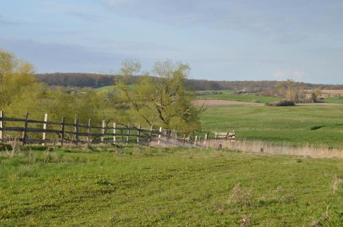 a fence in the middle of a field at Ferienwohnung Uckermarkblick in Ziethen