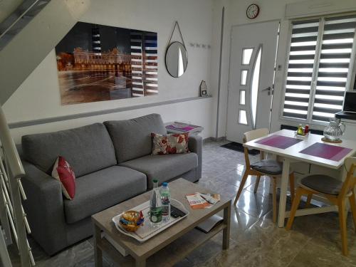 un salon avec un canapé et une table dans l'établissement T2 Charmant duplex independant Blagnac, à Blagnac