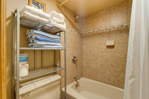 a bathroom with a tub and a toilet and a shower at Winter Park Ski-InandSki-Out Condo with Mountain Views in Winter Park