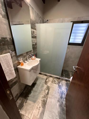 a bathroom with a sink and a mirror at Departamento para 4 personas in Tunuyán