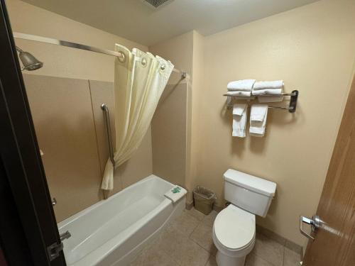 ein Badezimmer mit einem WC, einer Badewanne und einem Waschbecken in der Unterkunft Americas Best Value Inn Saint Robert/Fort Leonard Wood in Saint Robert