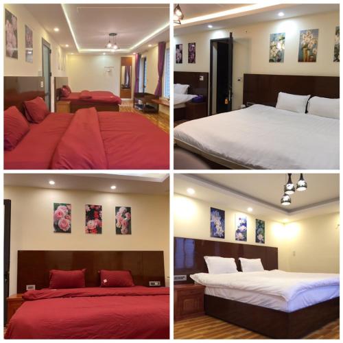 薩帕的住宿－Hương Hottel，享有四种不同景色的酒店客房 - 带两张床