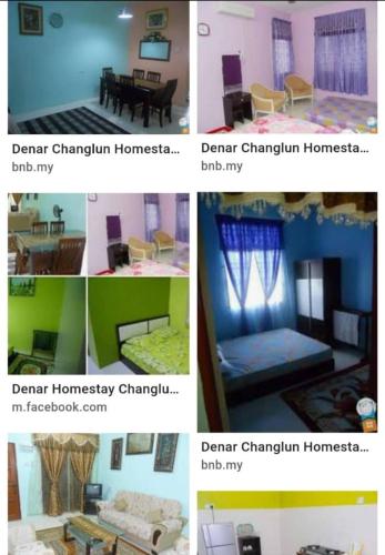 a collage of four pictures of a room at DENAR HOMESTAY CHANGLUN KEDAH in Changlun