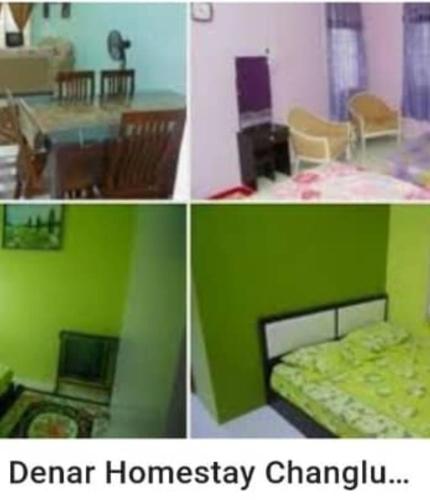 a collage of four pictures of a room at DENAR HOMESTAY CHANGLUN KEDAH in Changlun