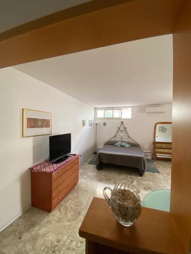 1 dormitorio con 1 cama y TV en una habitación en Adamo&Eva Guesthouse, en Torre del Greco