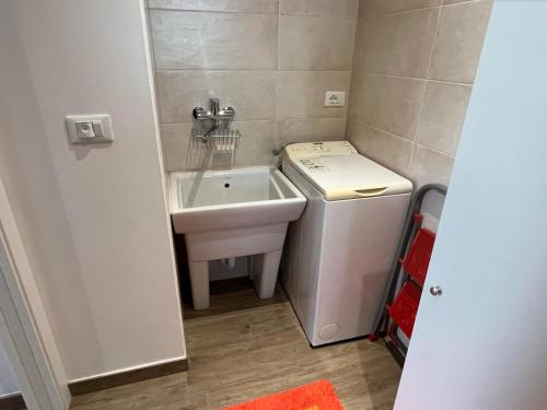 a small bathroom with a sink and a washing machine at AVD - La Nuova Casa di Nonna in Udine