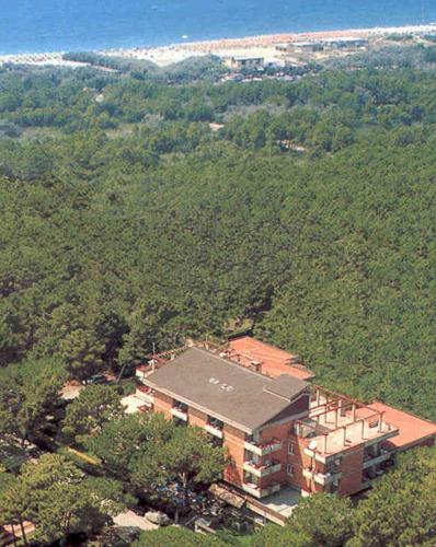 an aerial view of a building in the middle of a forest at Hotel Grifone in Principina a Mare