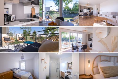 un collage de photos d'un appartement dans l'établissement Cosy, lumineux, proche du centre-ville, à Caen