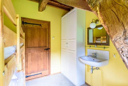 a bathroom with a sink and a mirror at Prachtig vrijstaand familiehuis op groot perceel in Scherpenzeel