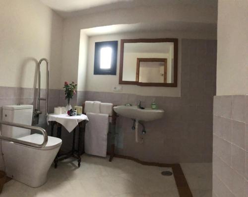 a bathroom with a toilet and a sink at La Capellania de Alvear in Montilla
