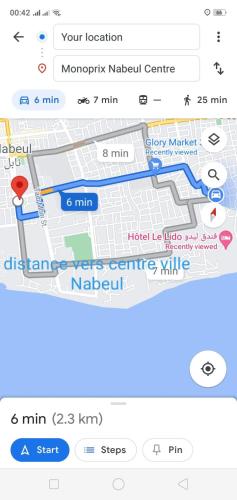 a screenshot of a cell phone with a map at Appartements de luxe près de la mer in Nabeul