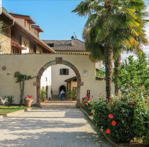 une entrée à une maison avec un palmier dans l'établissement Ansitz Strengherrnhof, à Caldaro