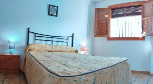 a bedroom with a bed in a room with a window at Casa Rural Sara in Pinos del Valle