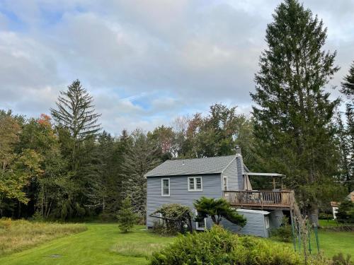 a house with a porch and a deck at Quite Cozy Wooded Hideaway in Livingston Manor