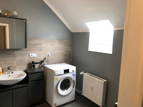 a washing machine in a bathroom with a sink at Flensburg Zentrum 5004E in Flensburg