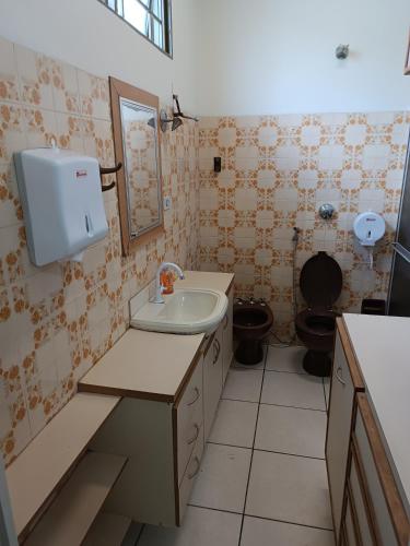 een badkamer met een wastafel en een toilet bij Pousada cantinho da felicidade in Uberlândia