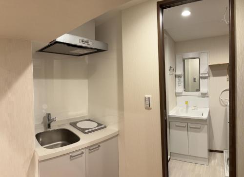 a small bathroom with a sink and a sink at Shinjuku private homestay max 10ppl in Tokyo