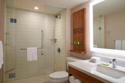e bagno con lavandino, servizi igienici e doccia. di Delta Hotels by Marriott Toronto Airport & Conference Centre a Toronto